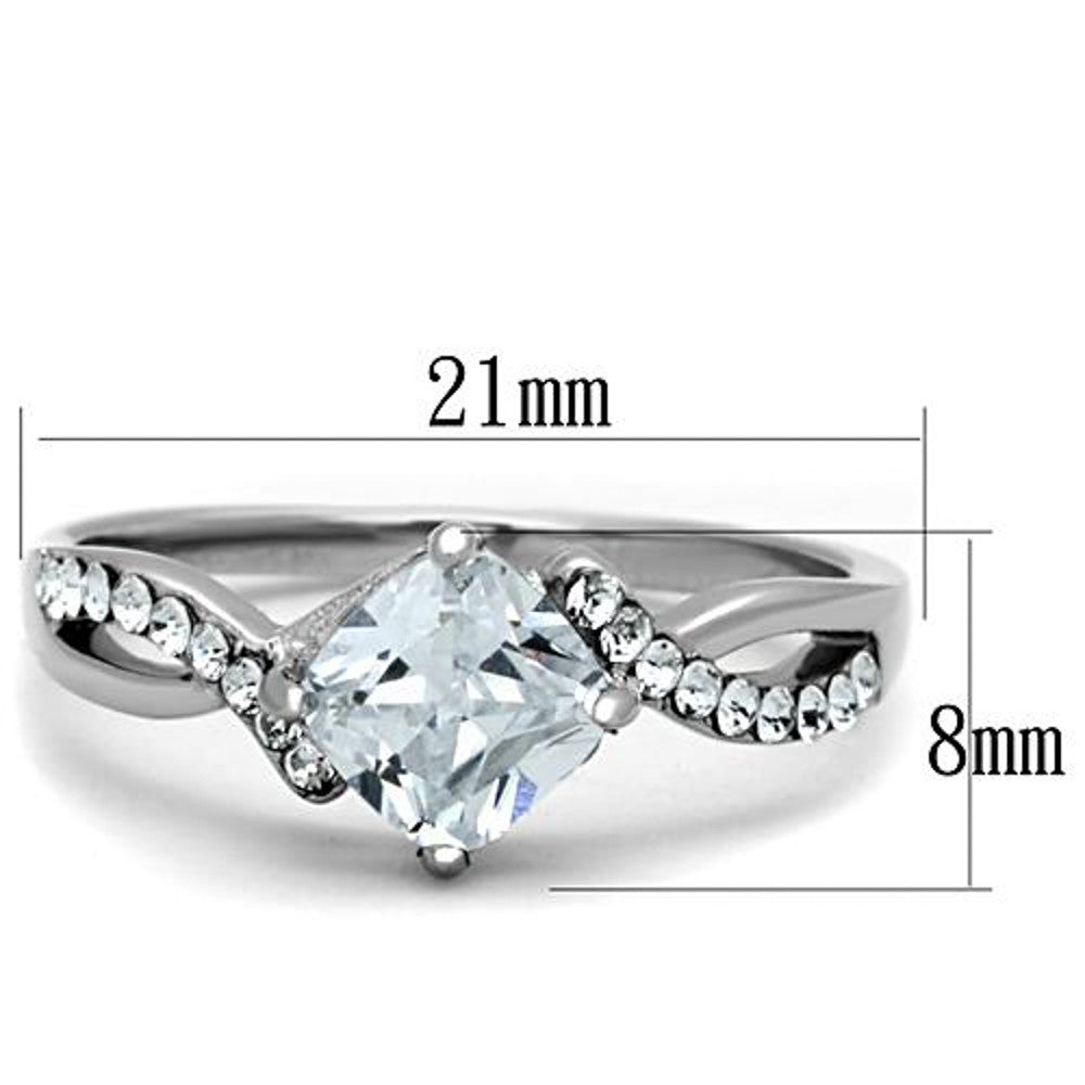 ARTK1761 High Polished Stainless Steel .915 Ct Square Cut CZ Engagement / Promise Ring Size 5-10